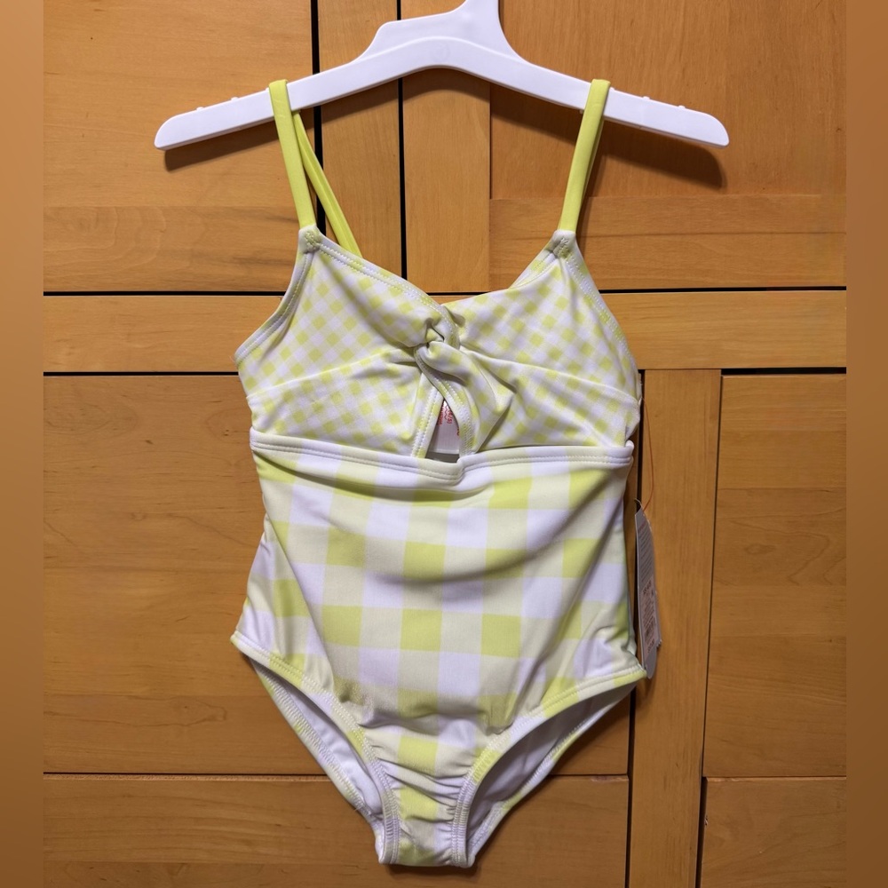 Cat & Jack girls XS light green and white checkered design swimsuit!